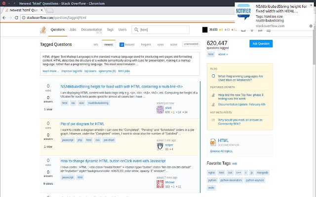 Stack Exchange questions notifications  from Chrome web store to be run with OffiDocs Chromium online