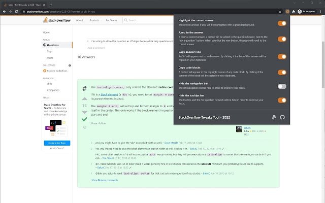 Chrome ウェブストアの StackOverflow Tweaks ツールを OffiDocs Chromium オンラインで実行する