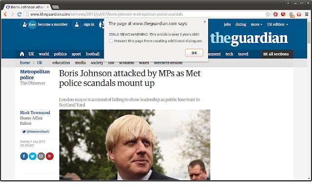 Stale News Warning  from Chrome web store to be run with OffiDocs Chromium online