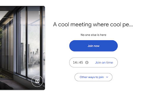 Standby and Join ON TIME for Google Meet from Chrome web store to be run with OffiDocs Chromium online Standby and Join ON TIME for Google Meet from Chrome web store to be run with OffiDocs Chromium online