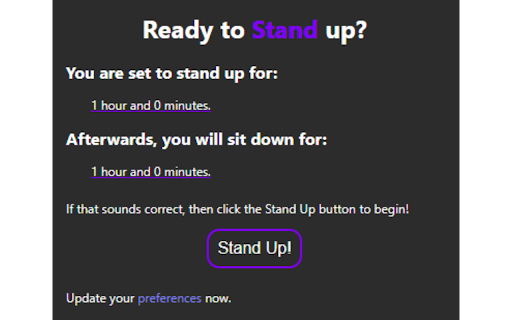 Stand Up  from Chrome web store to be run with OffiDocs Chromium online
