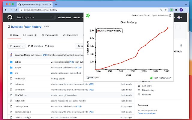 Star History  from Chrome web store to be run with OffiDocs Chromium online