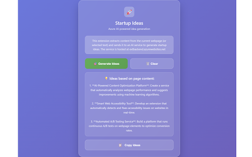 Startup Idea Generator  from Chrome web store to be run with OffiDocs Chromium online