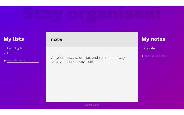 Stay organised notes and to do lists  from Chrome web store to be run with OffiDocs Chromium online