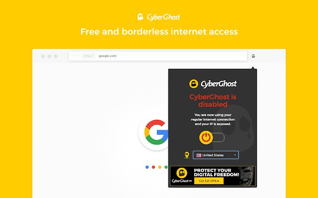 ابق آمنًا مع CyberGhost VPN Free Proxy من متجر Chrome الإلكتروني ليتم تشغيله باستخدام OffiDocs Chromium عبر الإنترنت