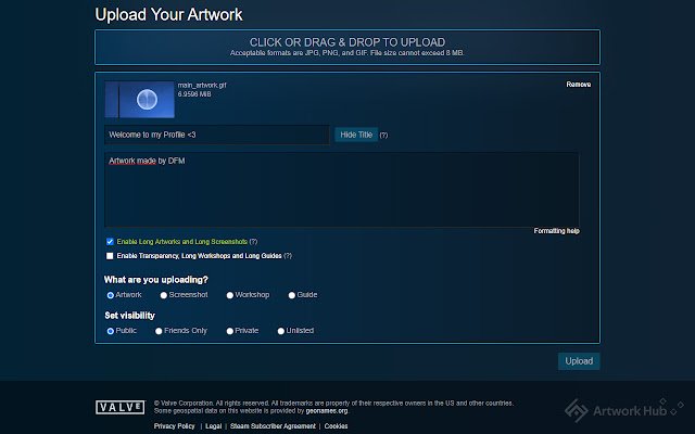 Steam Artwork Hub Essentials de Chrome web store se ejecutará con OffiDocs Chromium en línea