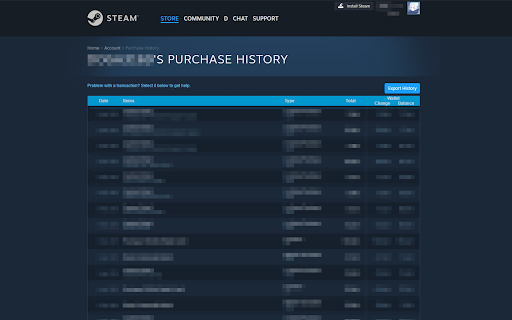 Steam Purchase History (CSV)  from Chrome web store to be run with OffiDocs Chromium online