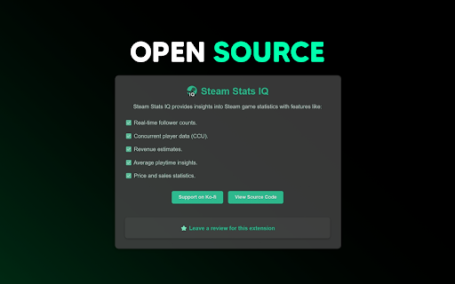 Steam Stats IQ  from Chrome web store to be run with OffiDocs Chromium online