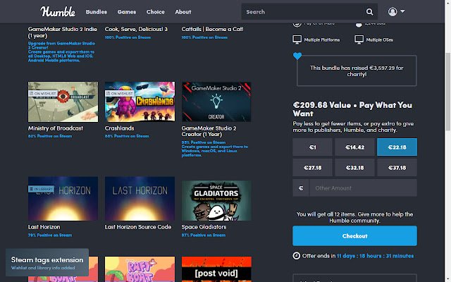 Steam tags for Humble Bundle  from Chrome web store to be run with OffiDocs Chromium online