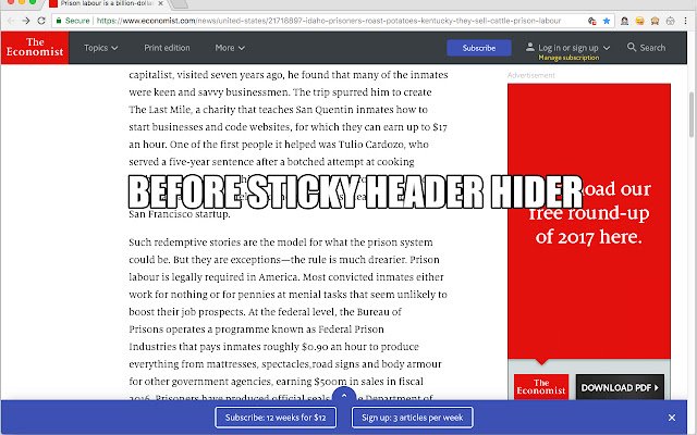 Sticky Header Hider المعروف أيضًا باسم Fixed Header Fixer من متجر Chrome الإلكتروني ليتم تشغيله باستخدام OffiDocs Chromium عبر الإنترنت