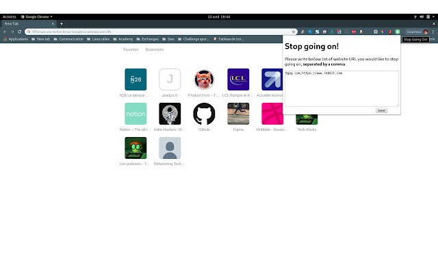 Stop Going On!  from Chrome web store to be run with OffiDocs Chromium online