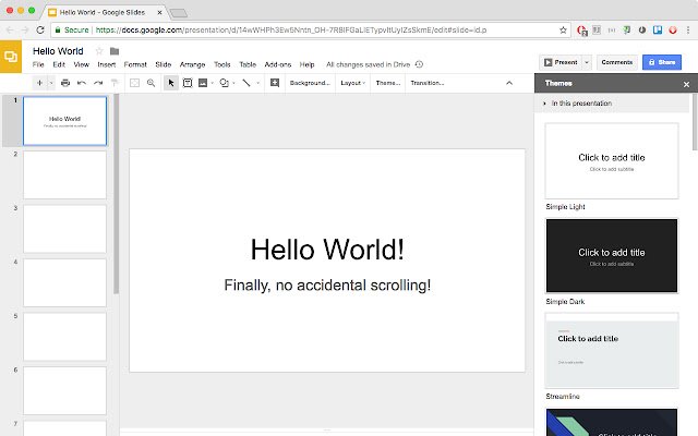 Ihinto ang Pag-scroll ng Slide sa Google Presentation mula sa Chrome web store upang patakbuhin ang OffiDocs Chromium online