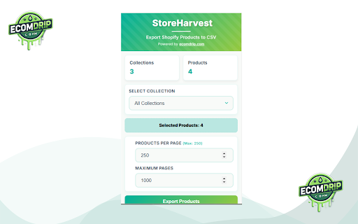 StoreHarvest Shopify Product Scraper  from Chrome web store to be run with OffiDocs Chromium online