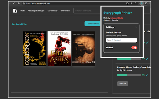 Storygraph Printer  from Chrome web store to be run with OffiDocs Chromium online