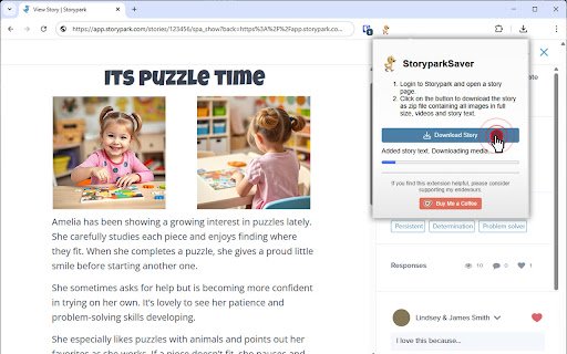 Storypark Saver  from Chrome web store to be run with OffiDocs Chromium online