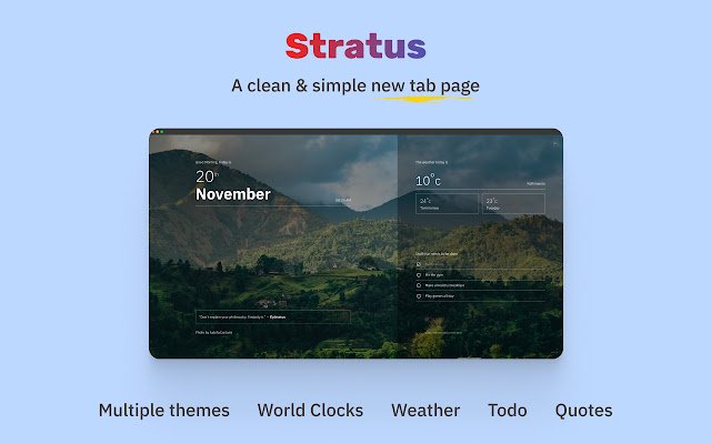 Stratus New Tab-pagina uit de Chrome-webwinkel die met OffiDocs Chromium online kan worden uitgevoerd