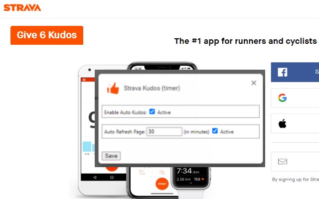 Strava Kudos (טיימר) מחנות האינטרנט של Chrome להפעלה עם OffiDocs Chromium באינטרנט