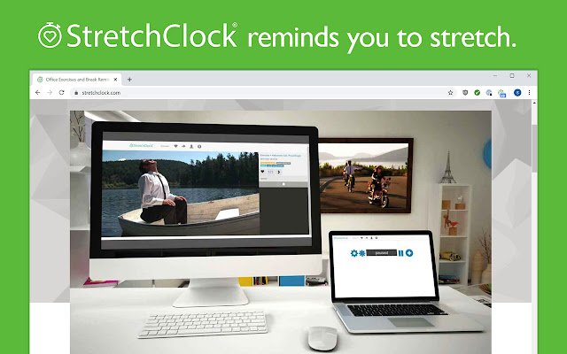 תזכורת להפסקת שעון StretchClock ויוגה משרדית מחנות האינטרנט של Chrome להפעלה עם OffiDocs Chromium מקוון