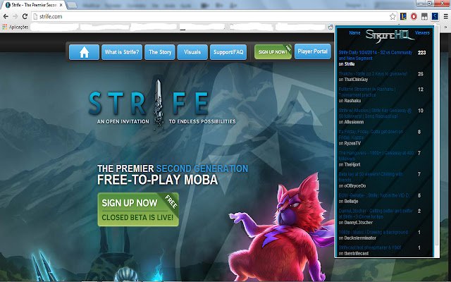 Navegador de transmissão Strife! da Chrome Web Store para ser executado com o OffiDocs Chromium online