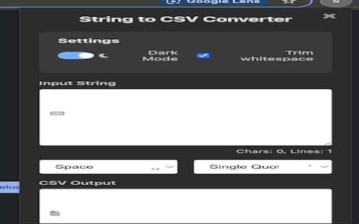 String to CSV converter from Chrome web store to be run with OffiDocs Chromium online String to CSV converter from Chrome web store to be run with OffiDocs Chromium online