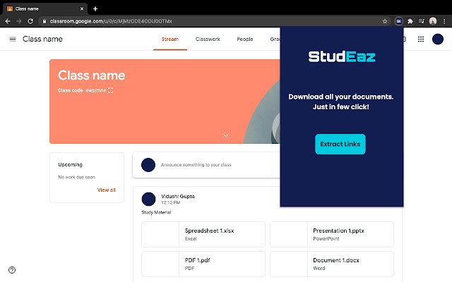 Chrome ウェブストアの StudEaz for Google Classroom を OffiDocs Chromium オンラインで実行