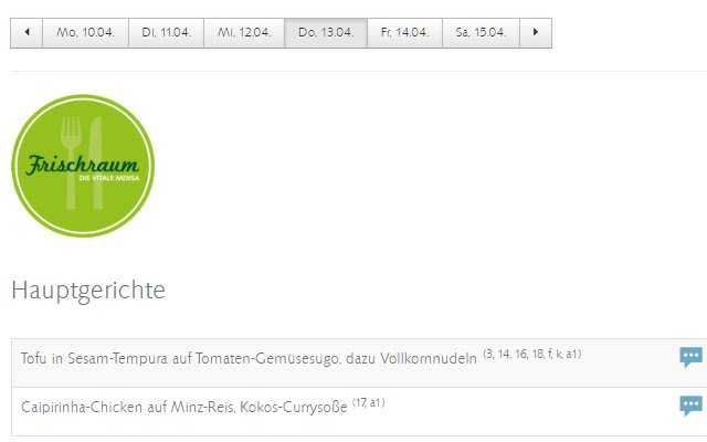 Studentenwerk Oberfranken Mensa Fixer من متجر Chrome الإلكتروني ليتم تشغيله باستخدام OffiDocs Chromium عبر الإنترنت
