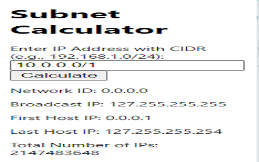 Subnet Calculator  from Chrome web store to be run with OffiDocs Chromium online