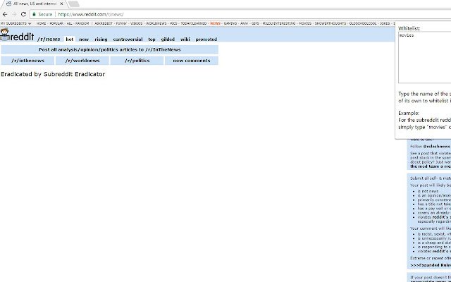 Subreddit Eradicator  from Chrome web store to be run with OffiDocs Chromium online