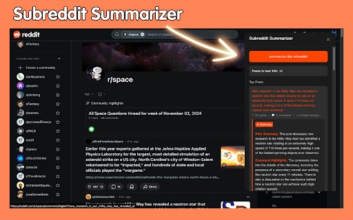 Subreddit Summarizer  from Chrome web store to be run with OffiDocs Chromium online