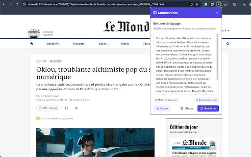 SummarEase  from Chrome web store to be run with OffiDocs Chromium online