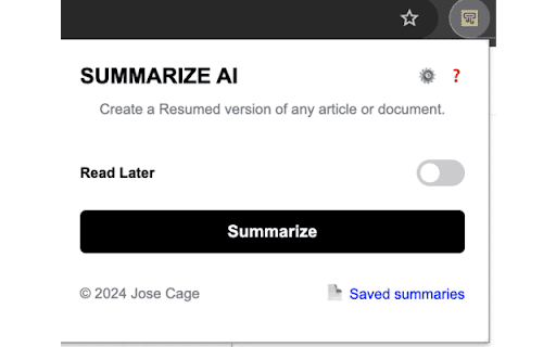 Summarizer AI  from Chrome web store to be run with OffiDocs Chromium online