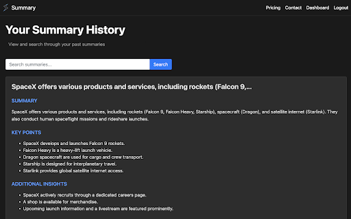Summary  from Chrome web store to be run with OffiDocs Chromium online