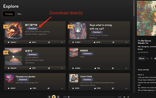 Suno AI Downloader  from Chrome web store to be run with OffiDocs Chromium online