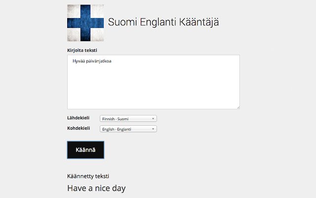 Suomi Englanti Kääntäjä uit de Chrome-webwinkel wordt uitgevoerd met OffiDocs Chromium online