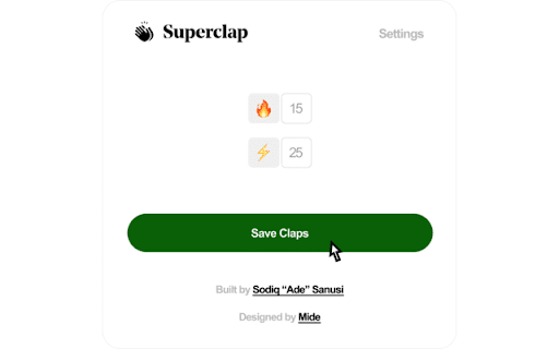 Superclap for Medium from Chrome web store to be run with OffiDocs Chromium online Superclap for Medium from Chrome web store to be run with OffiDocs Chromium online