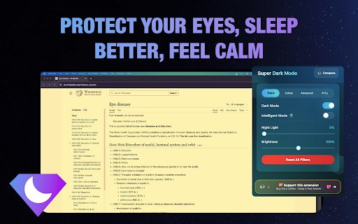 Super Dark Mode: Total Control for Your Eyes  from Chrome web store to be run with OffiDocs Chromium online