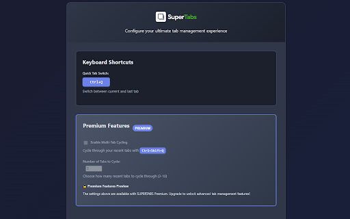 SuperTabs Recent and Last Used Tab Shortcuts  from Chrome web store to be run with OffiDocs Chromium online