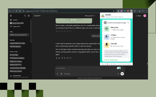 SustAIn  from Chrome web store to be run with OffiDocs Chromium online