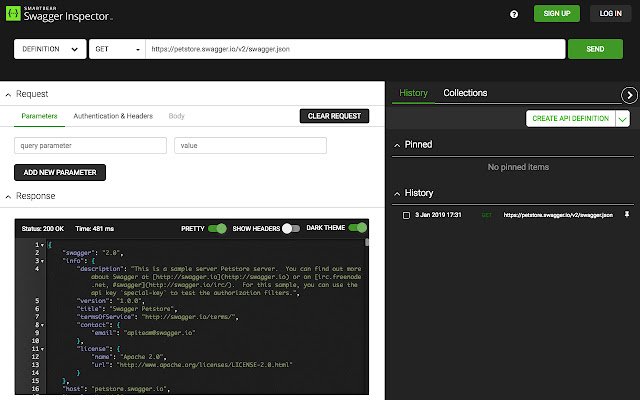 Swagger Inspector Extension  from Chrome web store to be run with OffiDocs Chromium online
