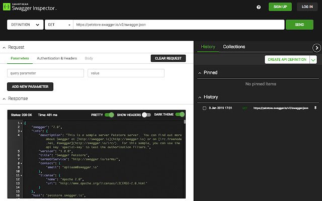 L'extension Swagger Inspector de la boutique en ligne Chrome doit être exécutée avec OffiDocs Chromium en ligne