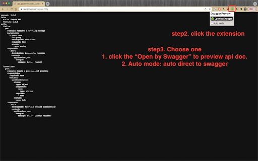 Swagger Preview  from Chrome web store to be run with OffiDocs Chromium online