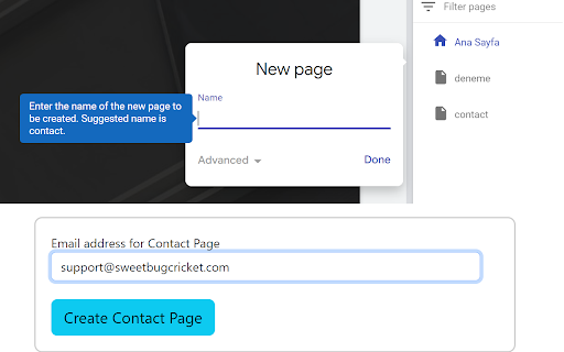 Sweet Cricket for Google Web Site Management  from Chrome web store to be run with OffiDocs Chromium online