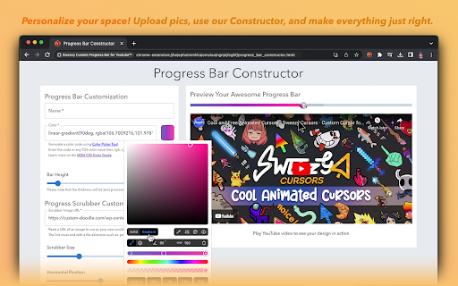 Sweezy Custom Progress Bar for Youtube™  from Chrome web store to be run with OffiDocs Chromium online
