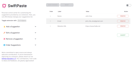SwiftPaste  from Chrome web store to be run with OffiDocs Chromium online