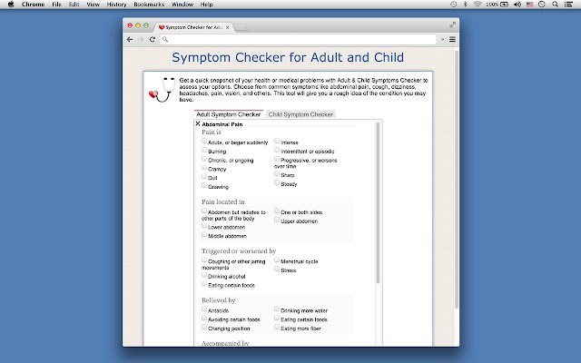 क्रोम वेब स्टोर से वयस्क और बच्चे के लिए लक्षण जांचकर्ता को ऑफिस डॉक्स क्रोमियम ऑनलाइन के साथ चलाया जाएगा