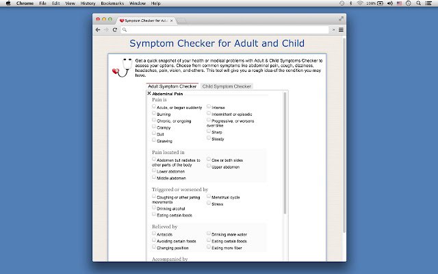 ตัวตรวจสอบอาการสำหรับผู้ใหญ่และเด็กจาก Chrome เว็บสโตร์ที่จะรันด้วย OffiDocs Chromium ออนไลน์