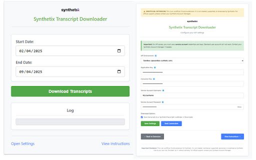 Synthetix Transcript Downloader (Unofficial)  from Chrome web store to be run with OffiDocs Chromium online