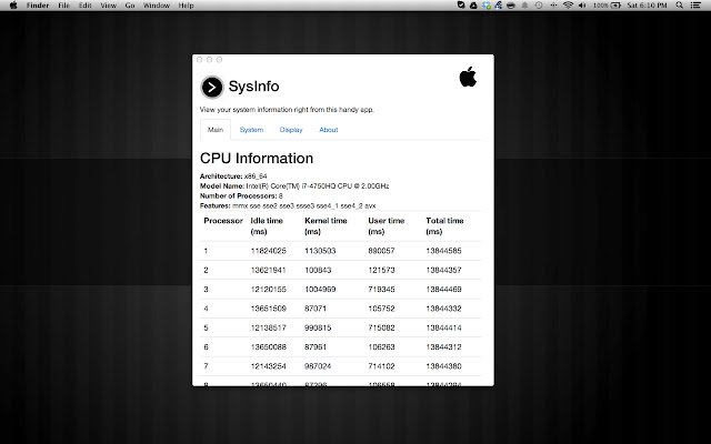 SysInfo  from Chrome web store to be run with OffiDocs Chromium online