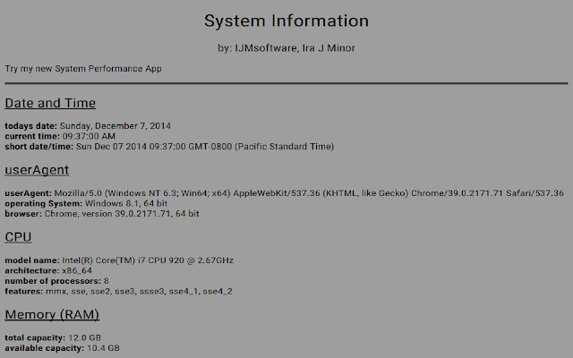 System Information  from Chrome web store to be run with OffiDocs Chromium online