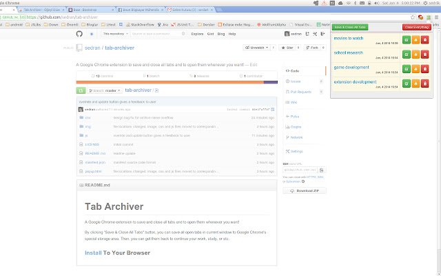 Chrome ウェブストアの Tab Archiver を OffiDocs Chromium online で実行